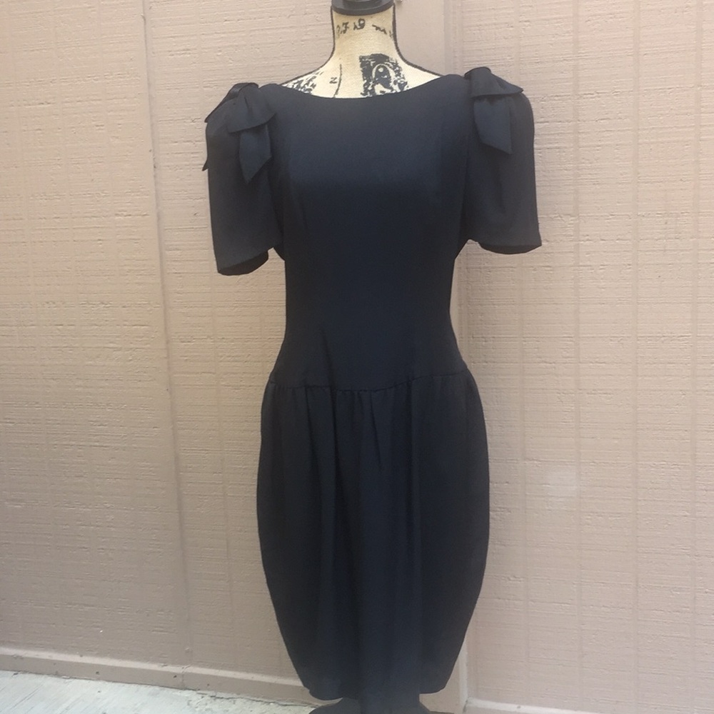 Black Drop Waste Dress With Shoulder Bows